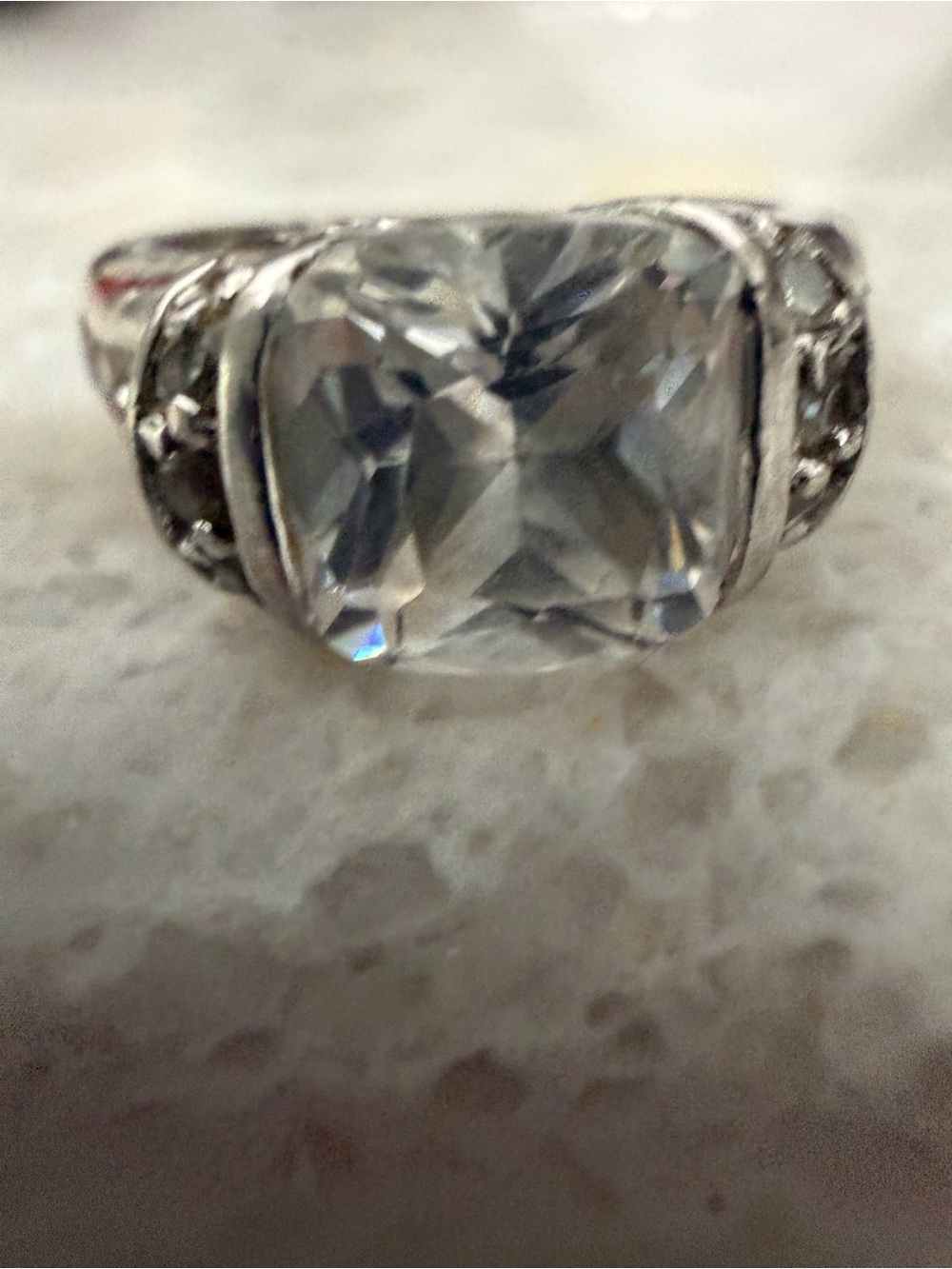 Sterling Silver Clear Cushion-Cut Statement Ring
